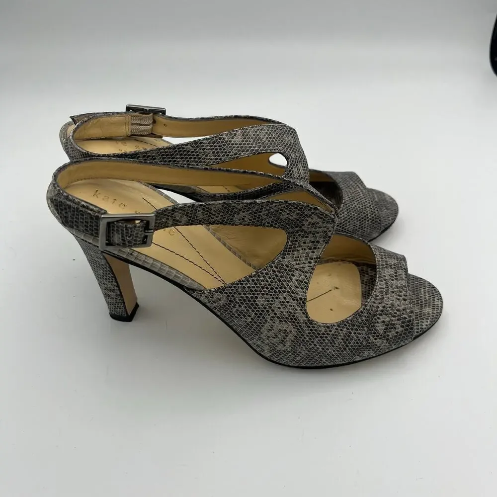 Kate Spade Women's Stormy Grey Lizard Print Strappy Heels Size 6M